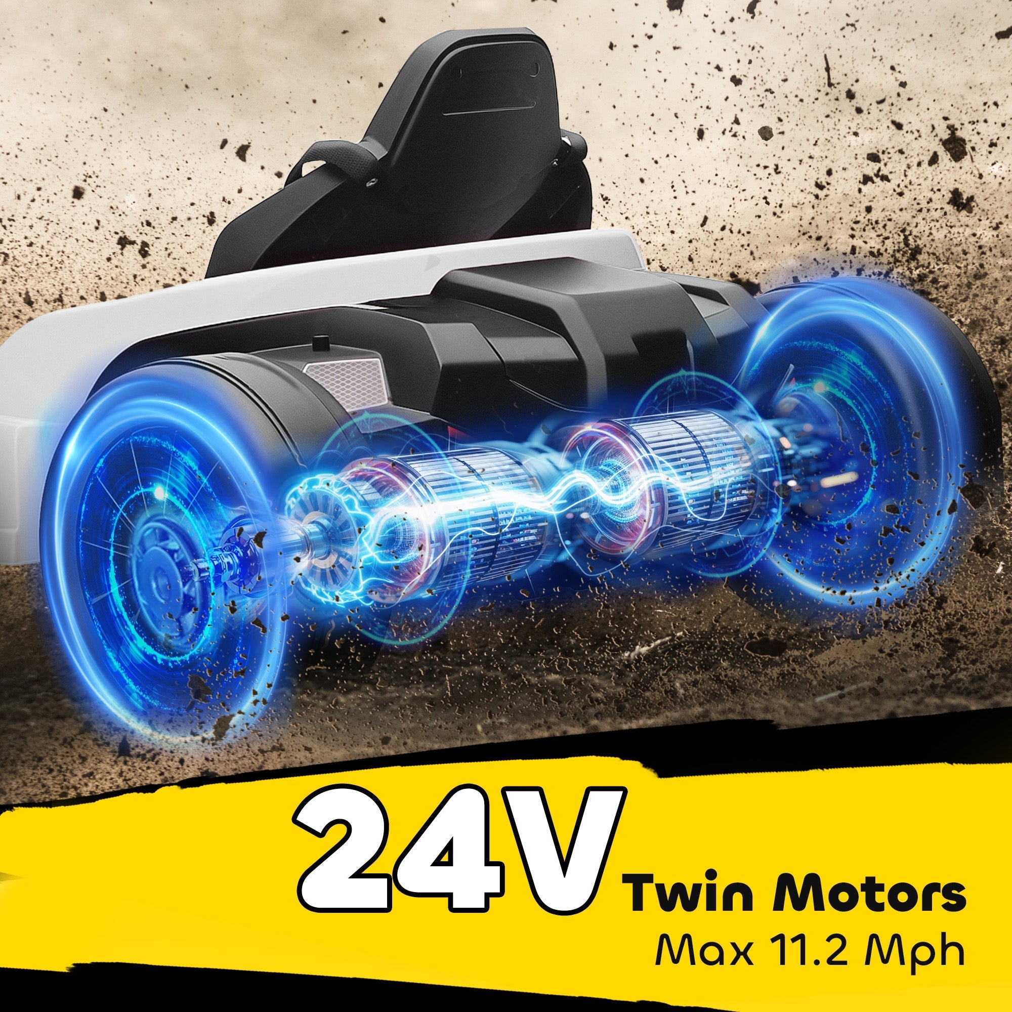 AIYAPLAY 24V Electric Go Kart, Drift Kart with Adjustable Seat, Slow Start, 5-Point Harness, Music, Horn, for 6-12 Years, White - SGP Garden Ltd