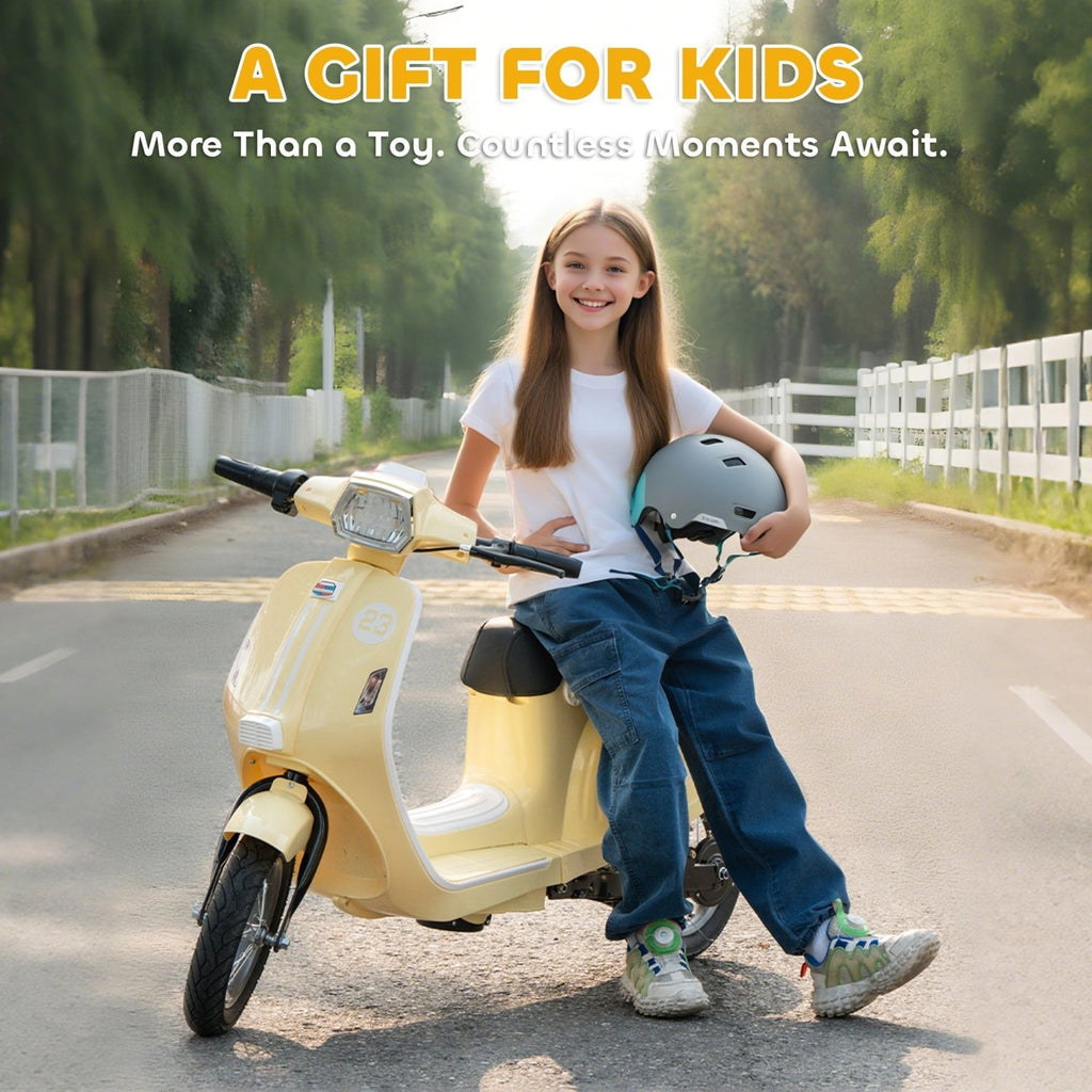 AIYAPLAY 24V Kids Electric Motorbike, Ride on Motorcycle with Manual Throttle, Brakes and LED Lights for Ages 8-12 Years, Beige - SGP Garden Ltd