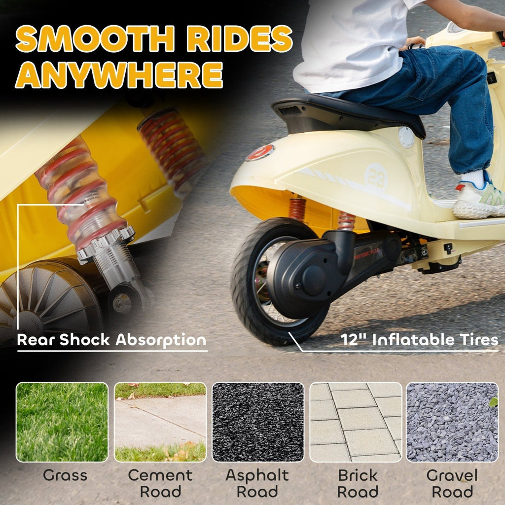 AIYAPLAY 24V Kids Electric Motorbike, Ride on Motorcycle with Manual Throttle, Brakes and LED Lights for Ages 8-12 Years, Beige - SGP Garden Ltd