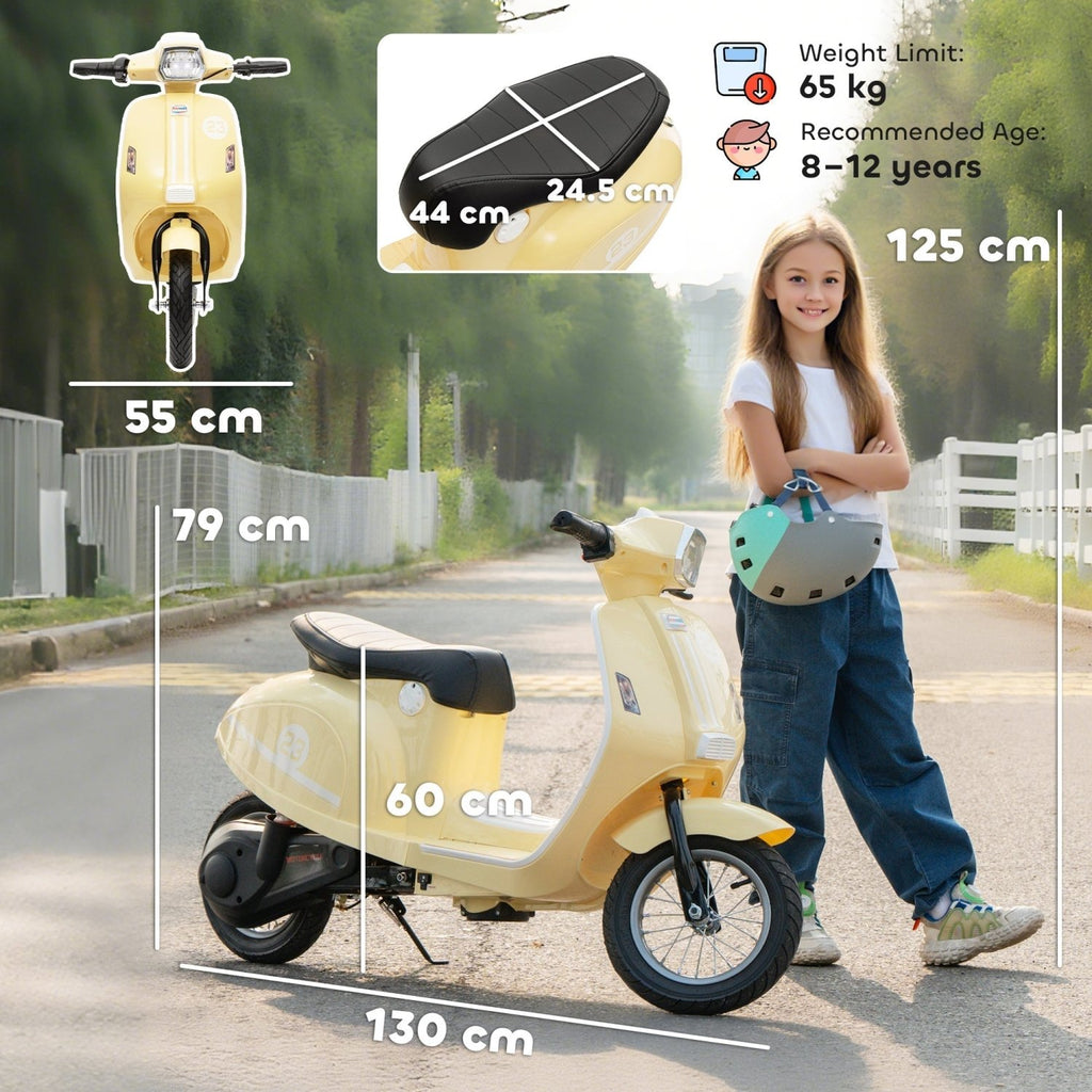 AIYAPLAY 24V Kids Electric Motorbike, Ride on Motorcycle with Manual Throttle, Brakes and LED Lights for Ages 8-12 Years, Beige - SGP Garden Ltd