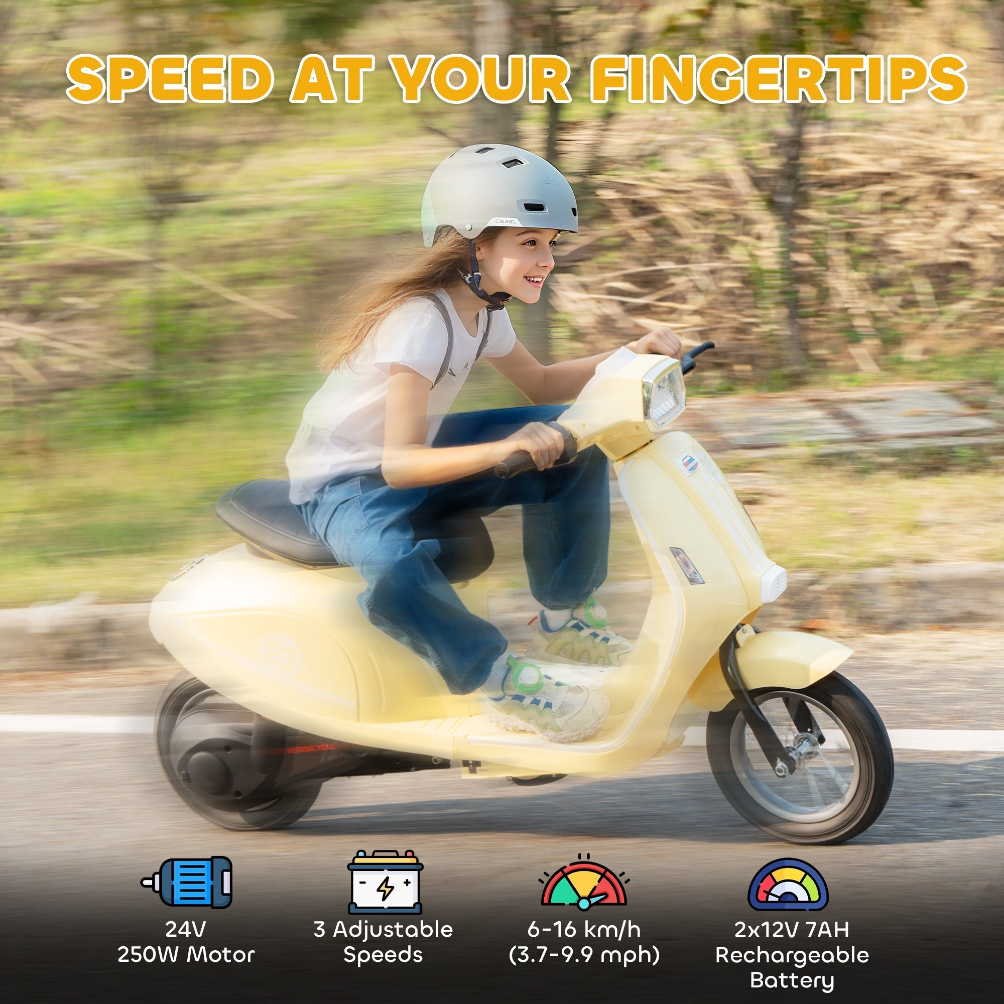 AIYAPLAY 24V Kids Electric Motorbike, Ride on Motorcycle with Manual Throttle, Brakes and LED Lights for Ages 8-12 Years, Beige - SGP Garden Ltd