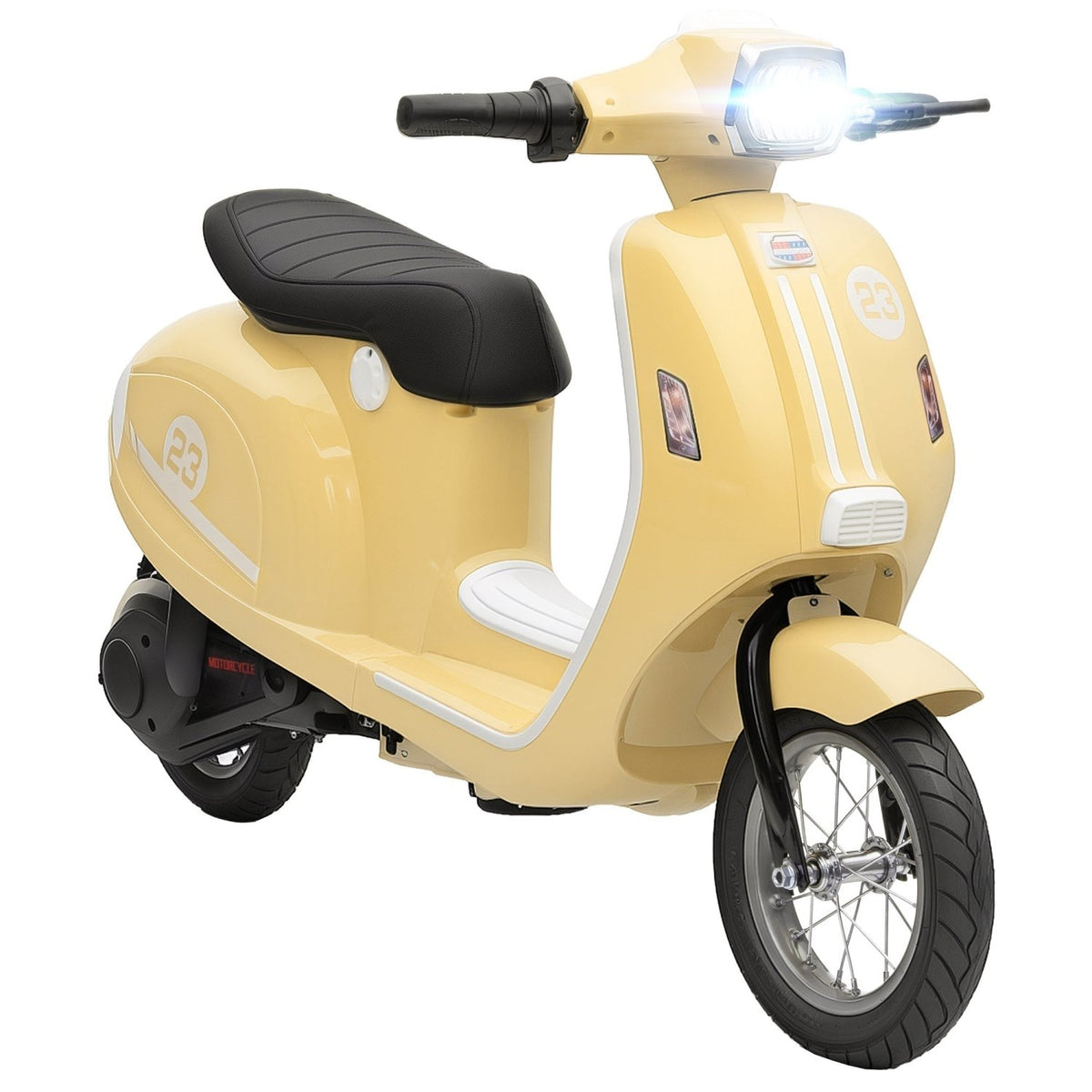 AIYAPLAY 24V Kids Electric Motorbike, Ride on Motorcycle with Manual Throttle, Brakes and LED Lights for Ages 8-12 Years, Beige - SGP Garden Ltd