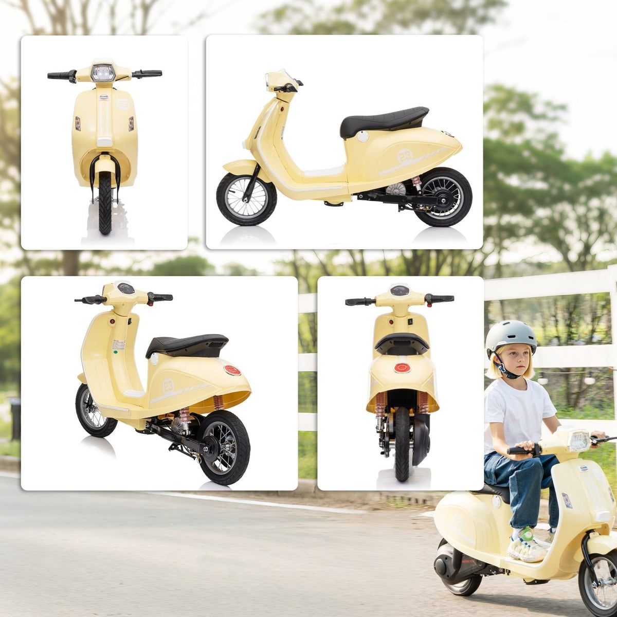 AIYAPLAY 24V Kids Electric Motorbike, Ride on Motorcycle with Manual Throttle, Brakes and LED Lights for Ages 8-12 Years, Beige - SGP Garden Ltd