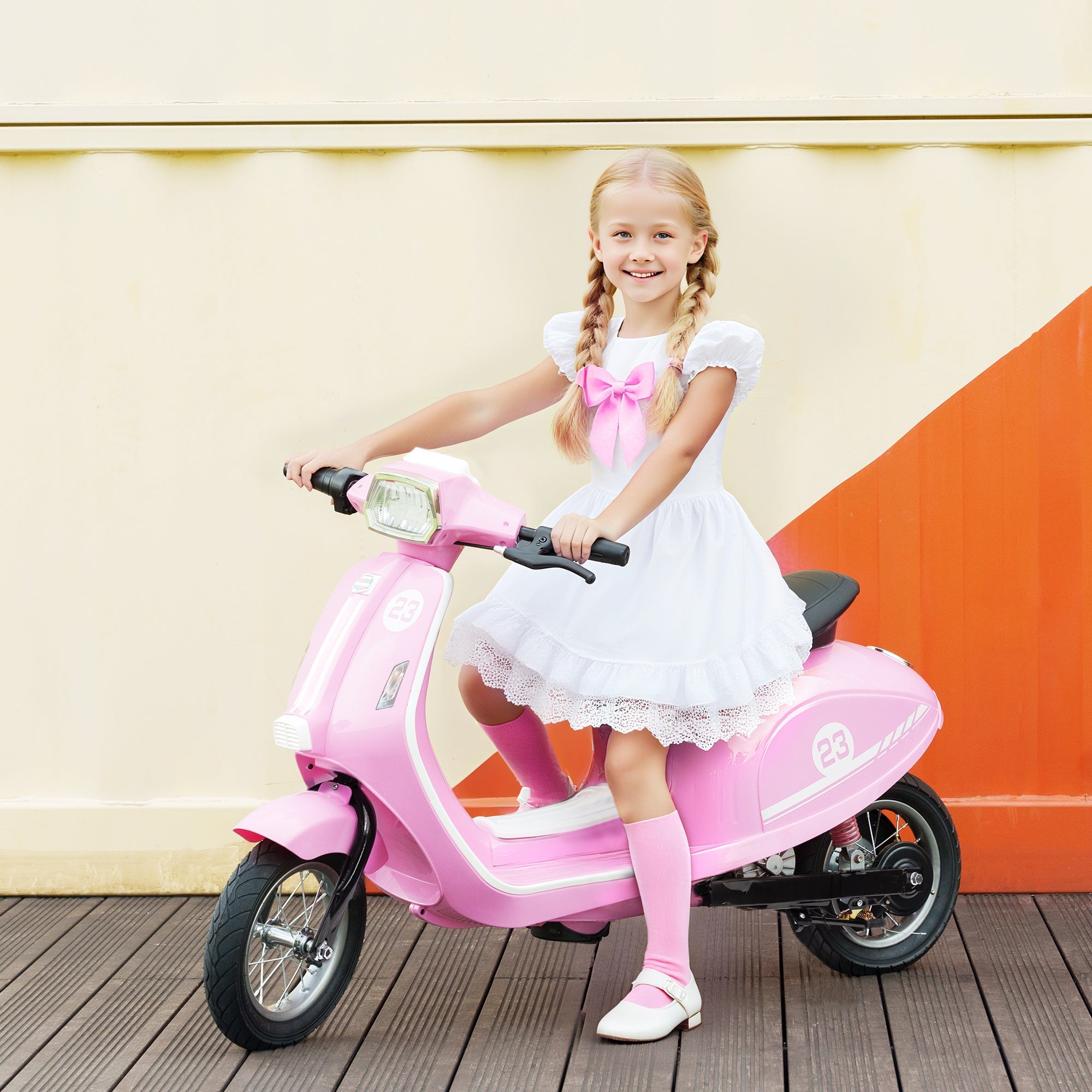 AIYAPLAY 24V Kids Electric Motorbike, Ride on Motorcycle with Manual Throttle, Brakes and LED Lights for Ages 8-12 Years, Pink - SGP Garden Ltd