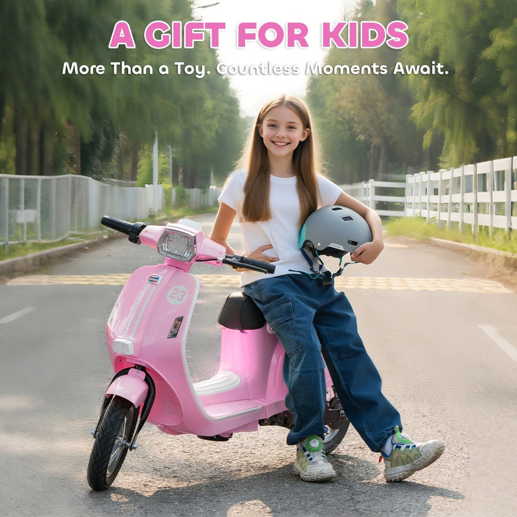 AIYAPLAY 24V Kids Electric Motorbike, Ride on Motorcycle with Manual Throttle, Brakes and LED Lights for Ages 8-12 Years, Pink - SGP Garden Ltd