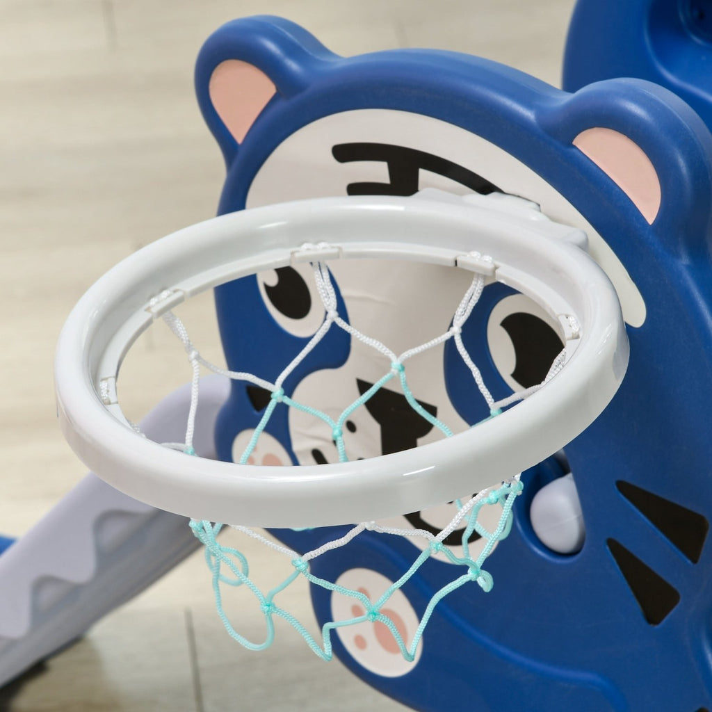 AIYAPLAY 3 in 1 Baby Slide for Indoor Use with Climber, Basketball Hoop, Basketball, for Ages 18-36 Months - Blue - SGP Garden Ltd