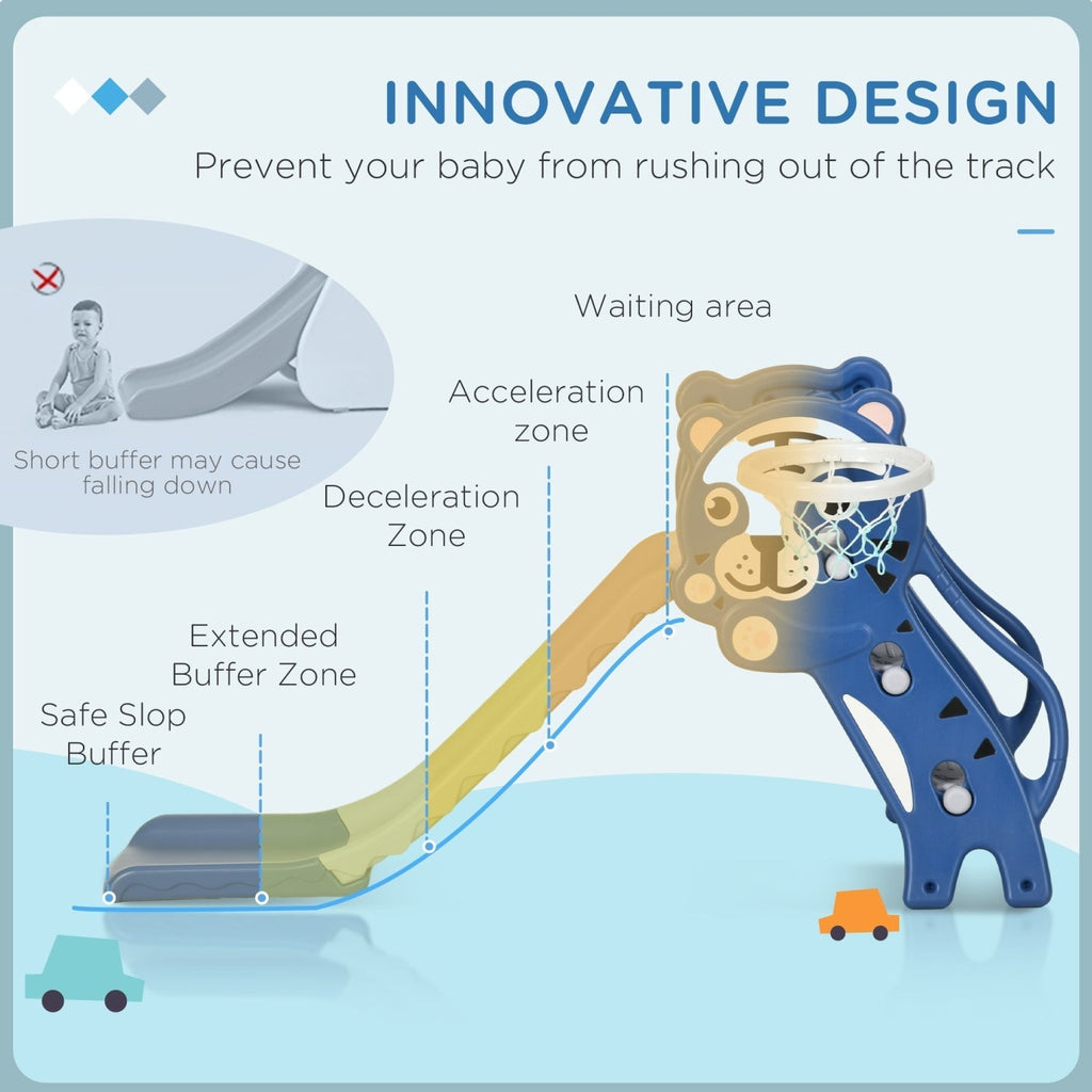 AIYAPLAY 3 in 1 Baby Slide for Indoor Use with Climber, Basketball Hoop, Basketball, for Ages 18-36 Months - Blue - SGP Garden Ltd