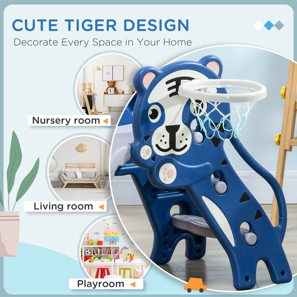 AIYAPLAY 3 in 1 Baby Slide for Indoor Use with Climber, Basketball Hoop, Basketball, for Ages 18-36 Months - Blue - SGP Garden Ltd