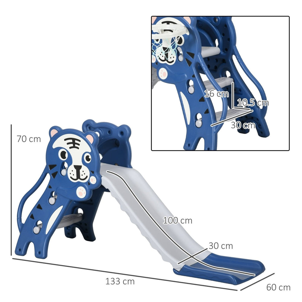 AIYAPLAY 3 in 1 Baby Slide for Indoor Use with Climber, Basketball Hoop, Basketball, for Ages 18-36 Months - Blue - SGP Garden Ltd