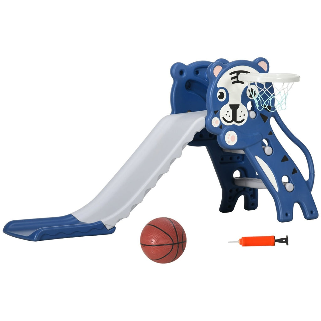 AIYAPLAY 3 in 1 Baby Slide for Indoor Use with Climber, Basketball Hoop, Basketball, for Ages 18-36 Months - Blue - SGP Garden Ltd