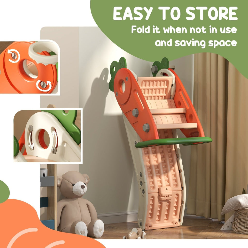 AIYAPLAY 3 in 1 Foldable Toddler Slide with Basketball Hoop, Climber, Carrot-themed, for 1-3 Years - SGP Garden Ltd
