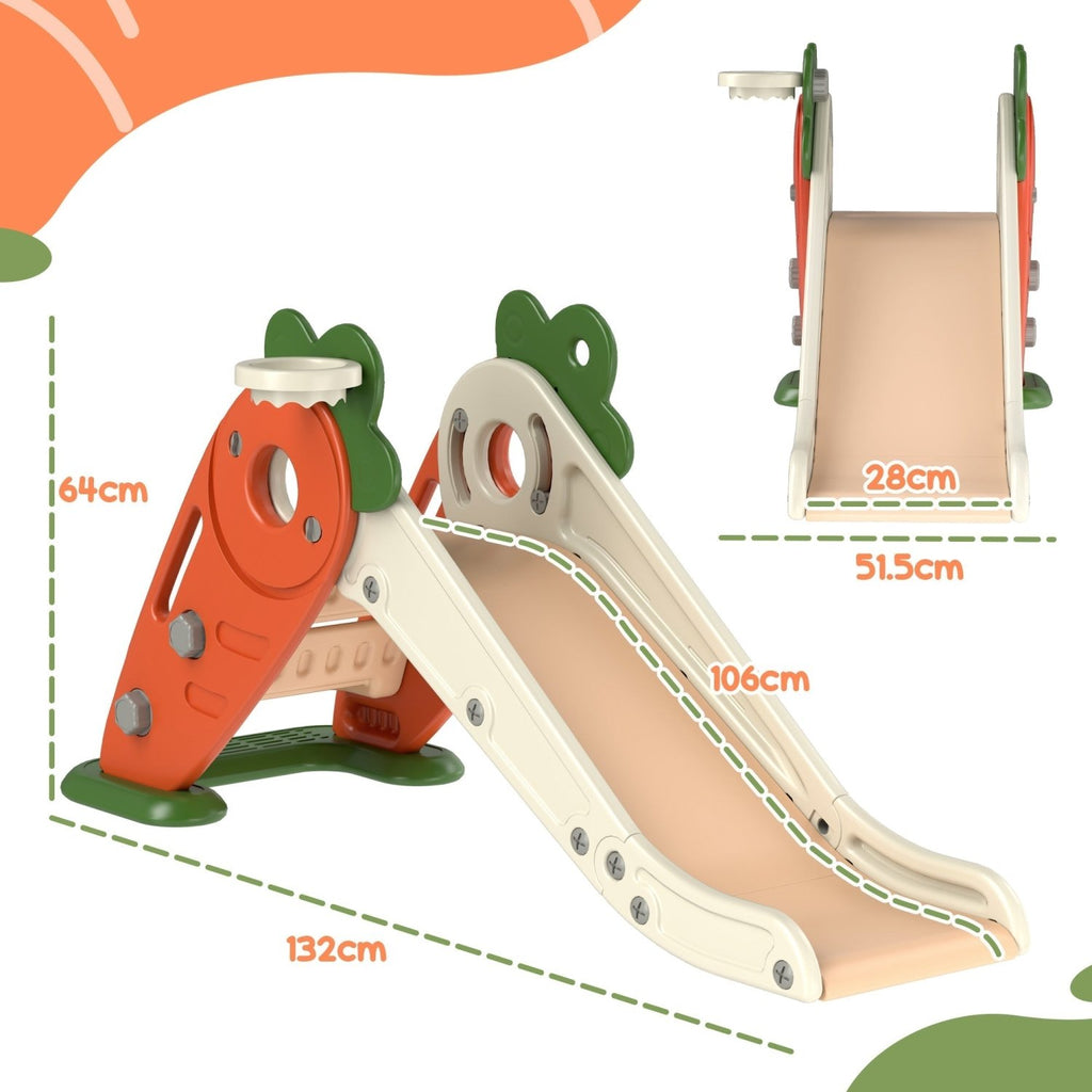 AIYAPLAY 3 in 1 Foldable Toddler Slide with Basketball Hoop, Climber, Carrot-themed, for 1-3 Years - SGP Garden Ltd