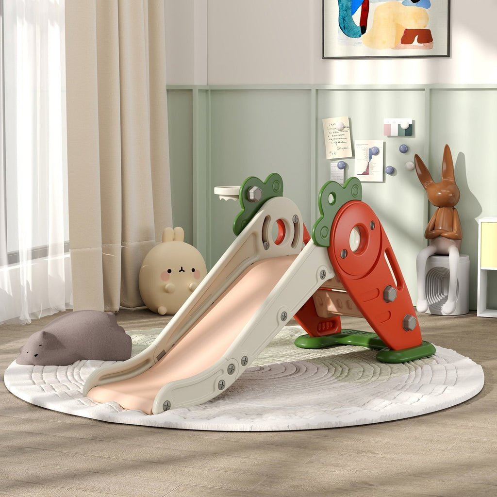 AIYAPLAY 3 in 1 Foldable Toddler Slide with Basketball Hoop, Climber, Carrot-themed, for 1-3 Years - SGP Garden Ltd