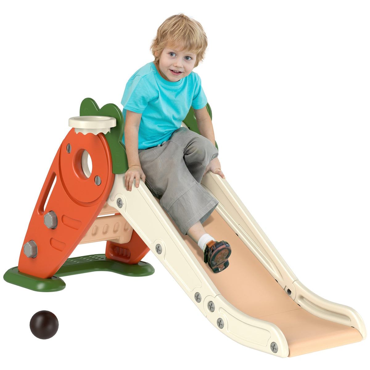 AIYAPLAY 3 in 1 Foldable Toddler Slide with Basketball Hoop, Climber, Carrot-themed, for 1-3 Years - SGP Garden Ltd