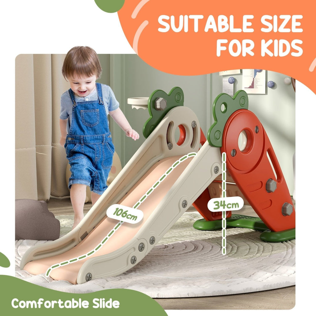 AIYAPLAY 3 in 1 Foldable Toddler Slide with Basketball Hoop, Climber, Carrot-themed, for 1-3 Years - SGP Garden Ltd