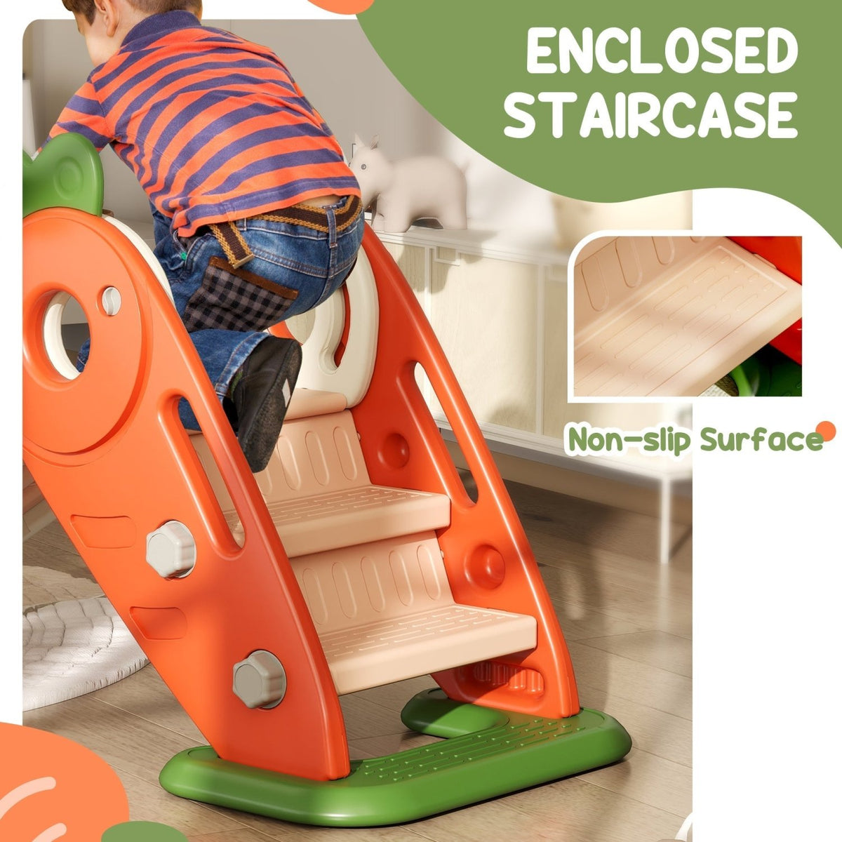 AIYAPLAY 3 in 1 Foldable Toddler Slide with Basketball Hoop, Climber, Carrot-themed, for 1-3 Years - SGP Garden Ltd