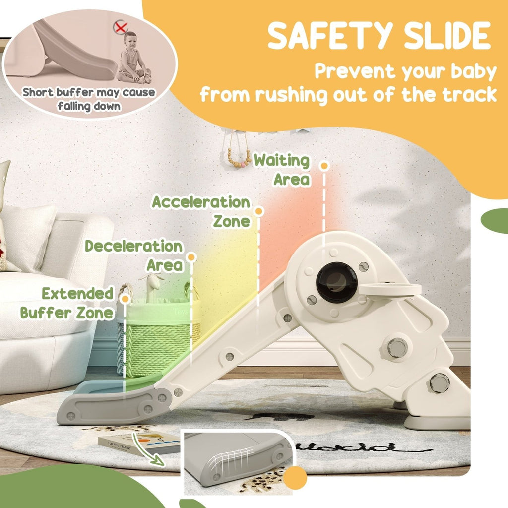 AIYAPLAY 3-in-1 Kids Slide with Basketball Hoop, Climber, Anti-Slip Steps for Toddlers, Ages 2-5 Years, Cream White - SGP Garden Ltd