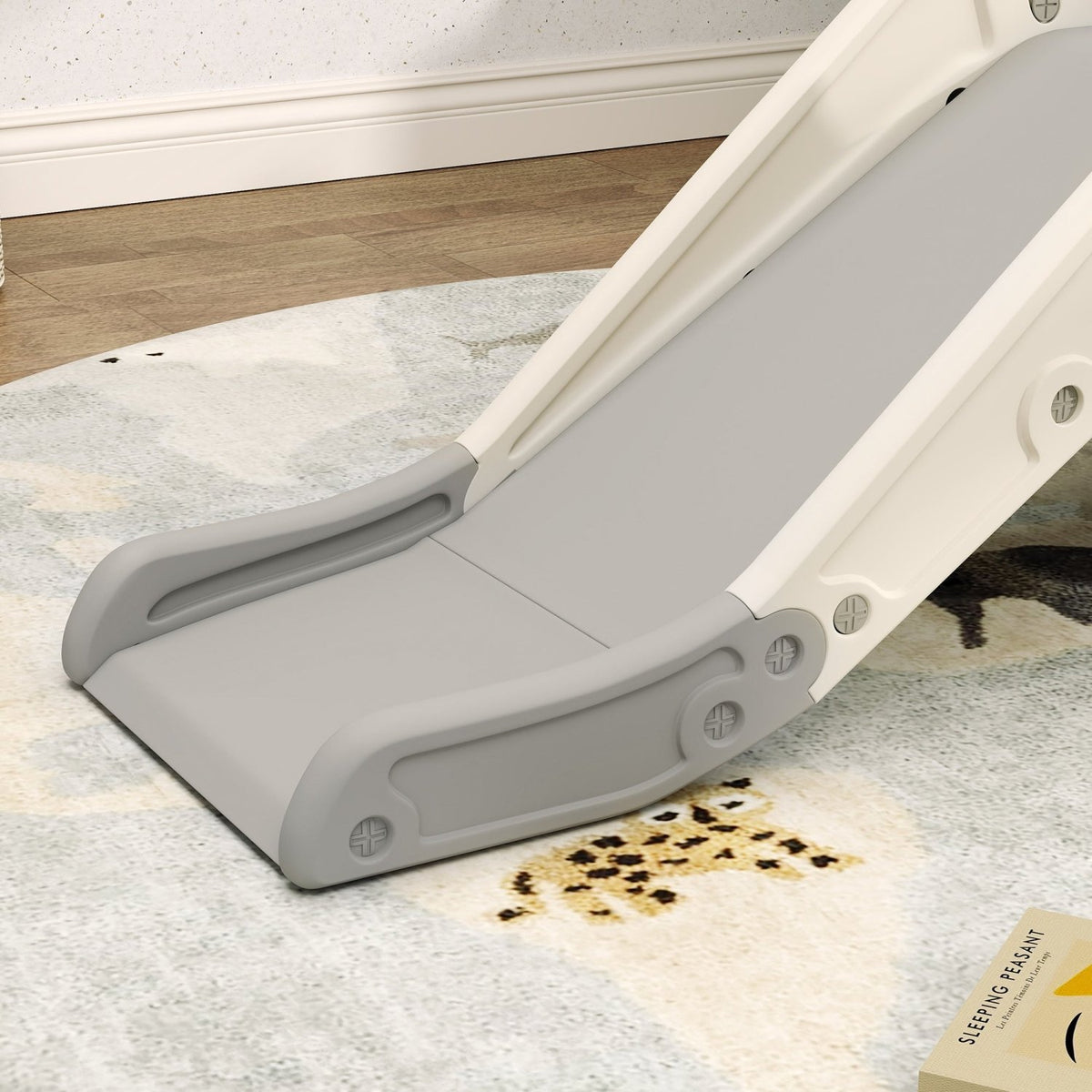 AIYAPLAY 3-in-1 Kids Slide with Basketball Hoop, Climber, Anti-Slip Steps for Toddlers, Ages 2-5 Years, Cream White - SGP Garden Ltd