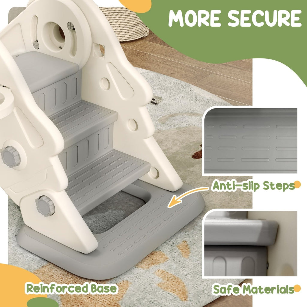 AIYAPLAY 3-in-1 Kids Slide with Basketball Hoop, Climber, Anti-Slip Steps for Toddlers, Ages 2-5 Years, Cream White - SGP Garden Ltd