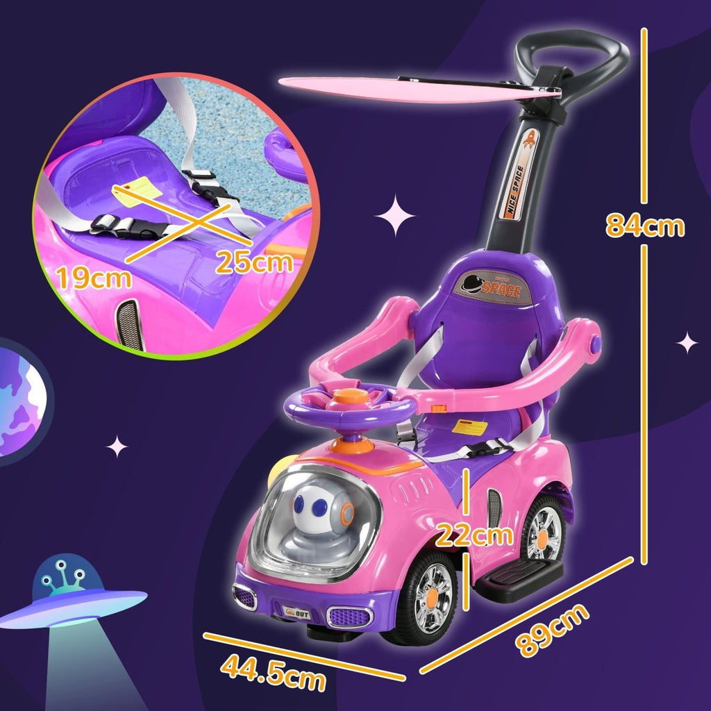 AIYAPLAY 3 in 1 Ride on Push Car, Cartoon Robot Theme Foot to Floor Slider w/ Handle Light Music Horn, Storage - Pink - SGP Garden Ltd
