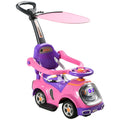 AIYAPLAY 3 in 1 Ride on Push Car, Cartoon Robot Theme Foot to Floor Slider w/ Handle Light Music Horn, Storage - Pink - SGP Garden Ltd