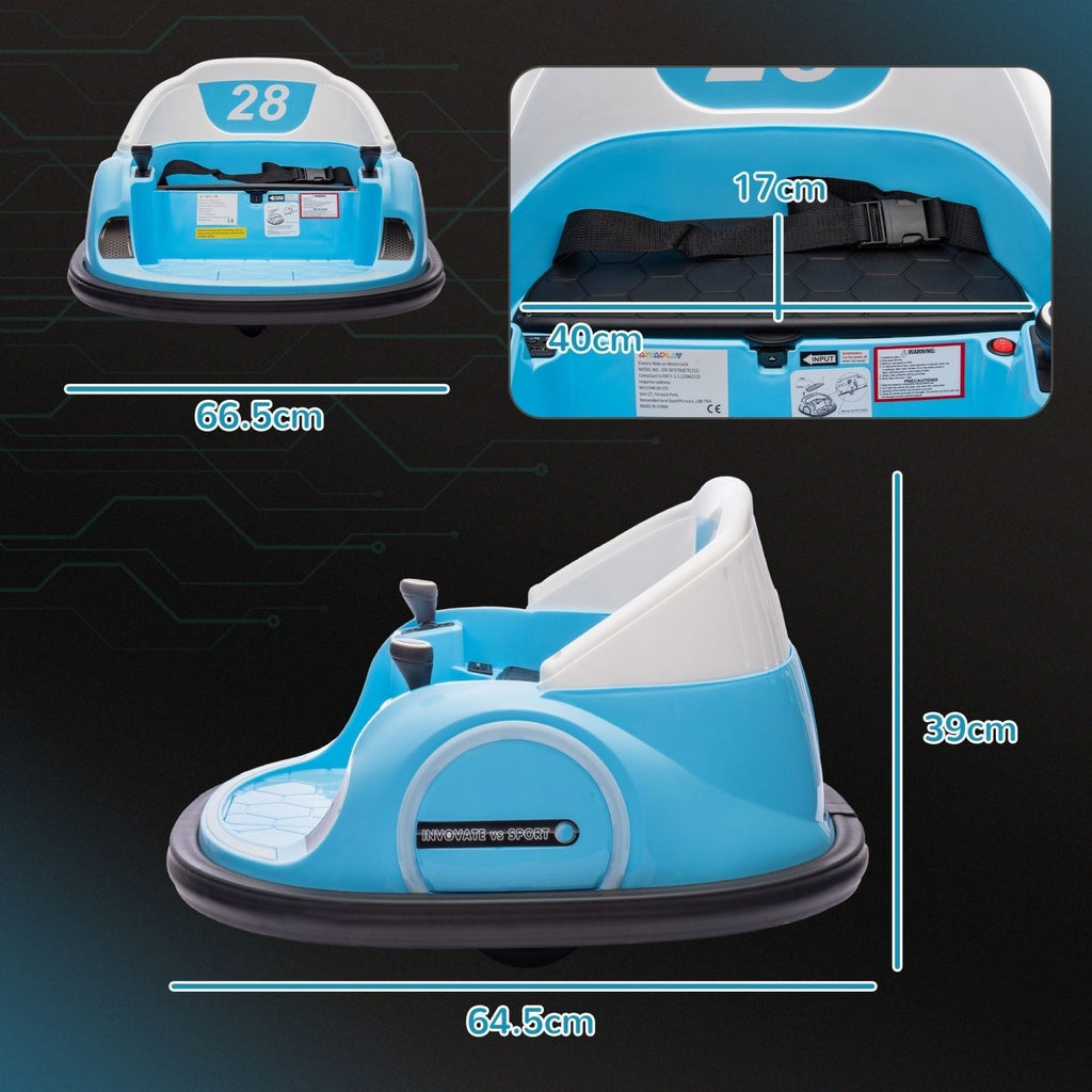 AIYAPLAY 360\'c2\'b0 Rotation Kids Bumper Car, 12V Waltz Car with Remote Control, Dual Joystick, Music, Lights, Light Blue - SGP Garden Ltd