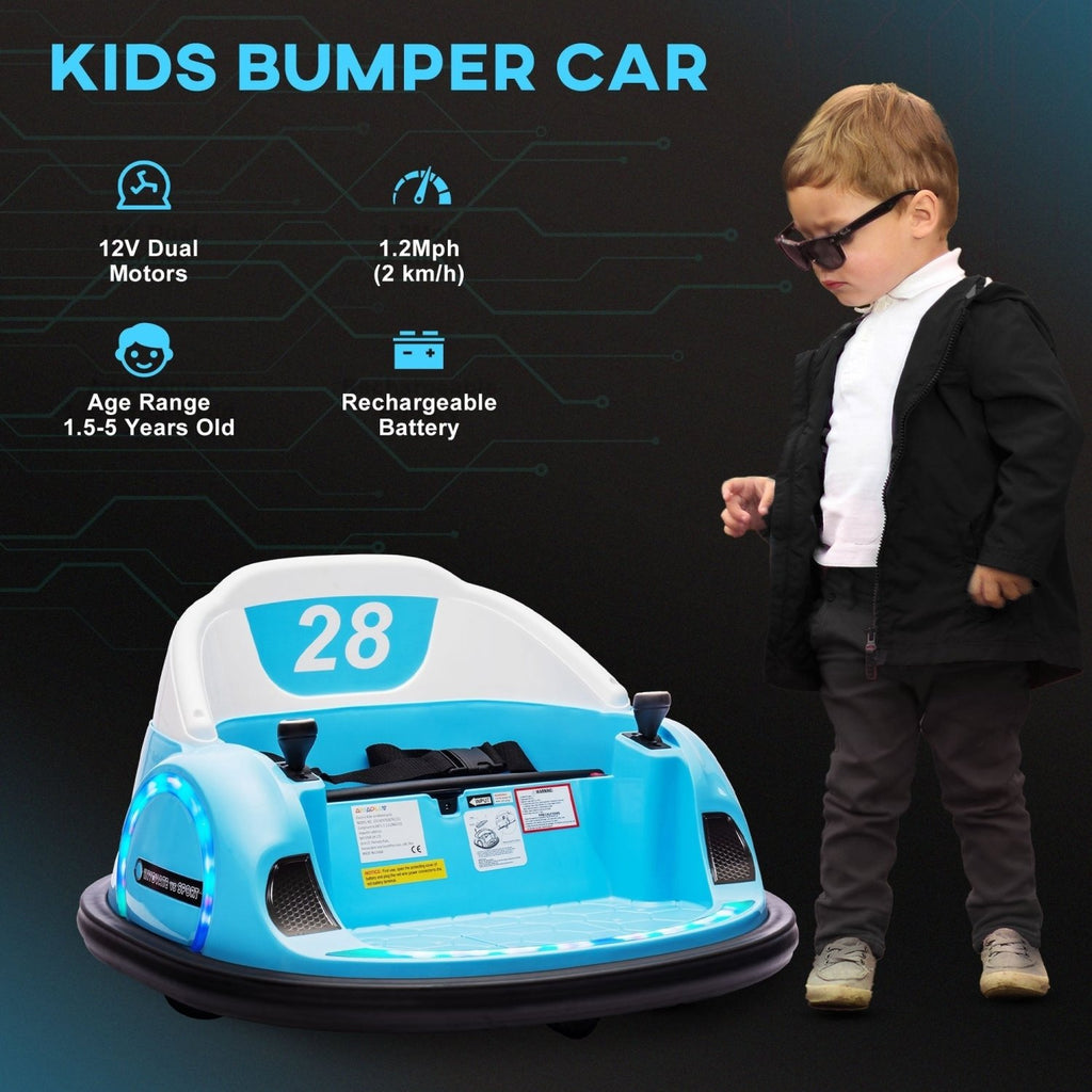 AIYAPLAY 360\'c2\'b0 Rotation Kids Bumper Car, 12V Waltz Car with Remote Control, Dual Joystick, Music, Lights, Light Blue - SGP Garden Ltd