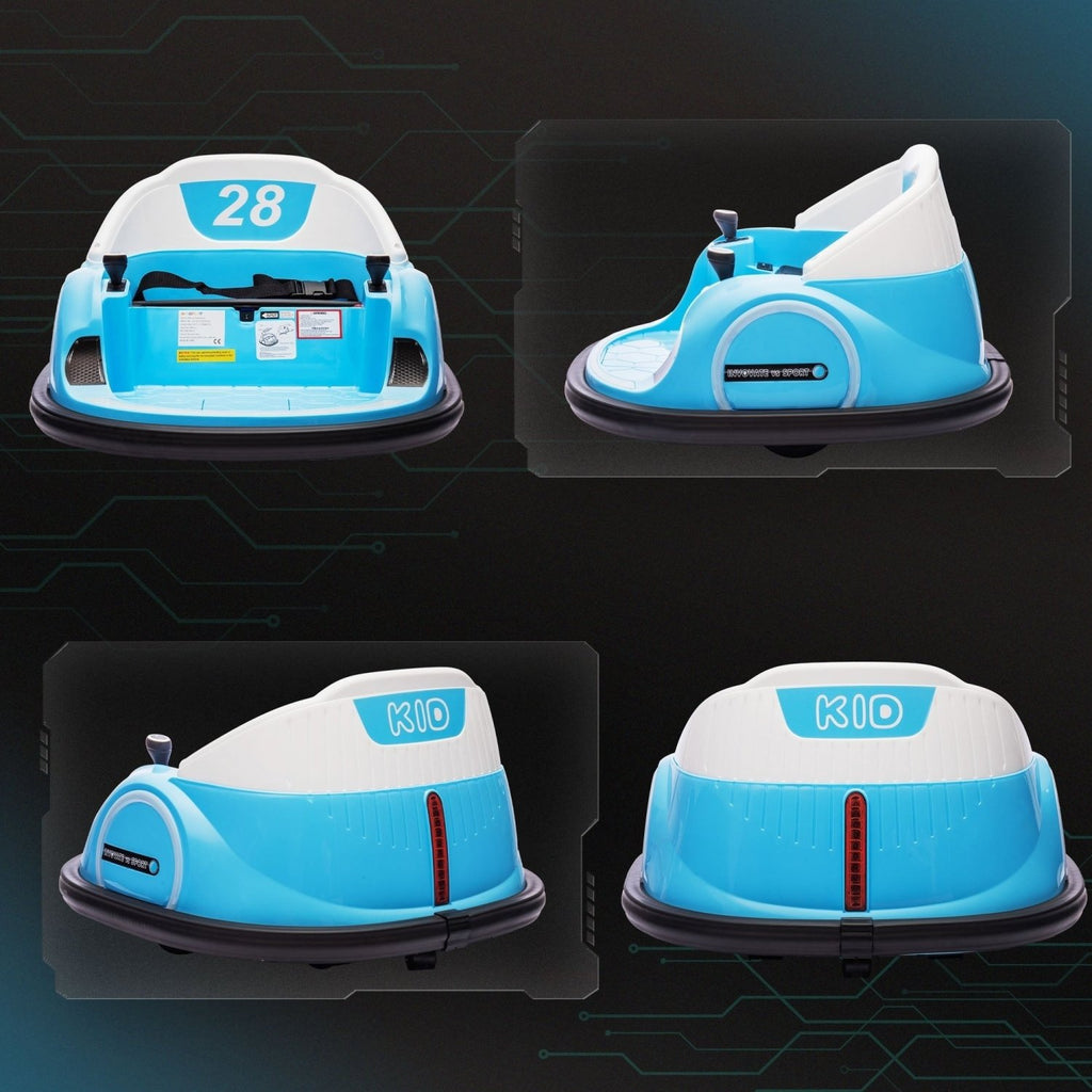 AIYAPLAY 360\'c2\'b0 Rotation Kids Bumper Car, 12V Waltz Car with Remote Control, Dual Joystick, Music, Lights, Light Blue - SGP Garden Ltd