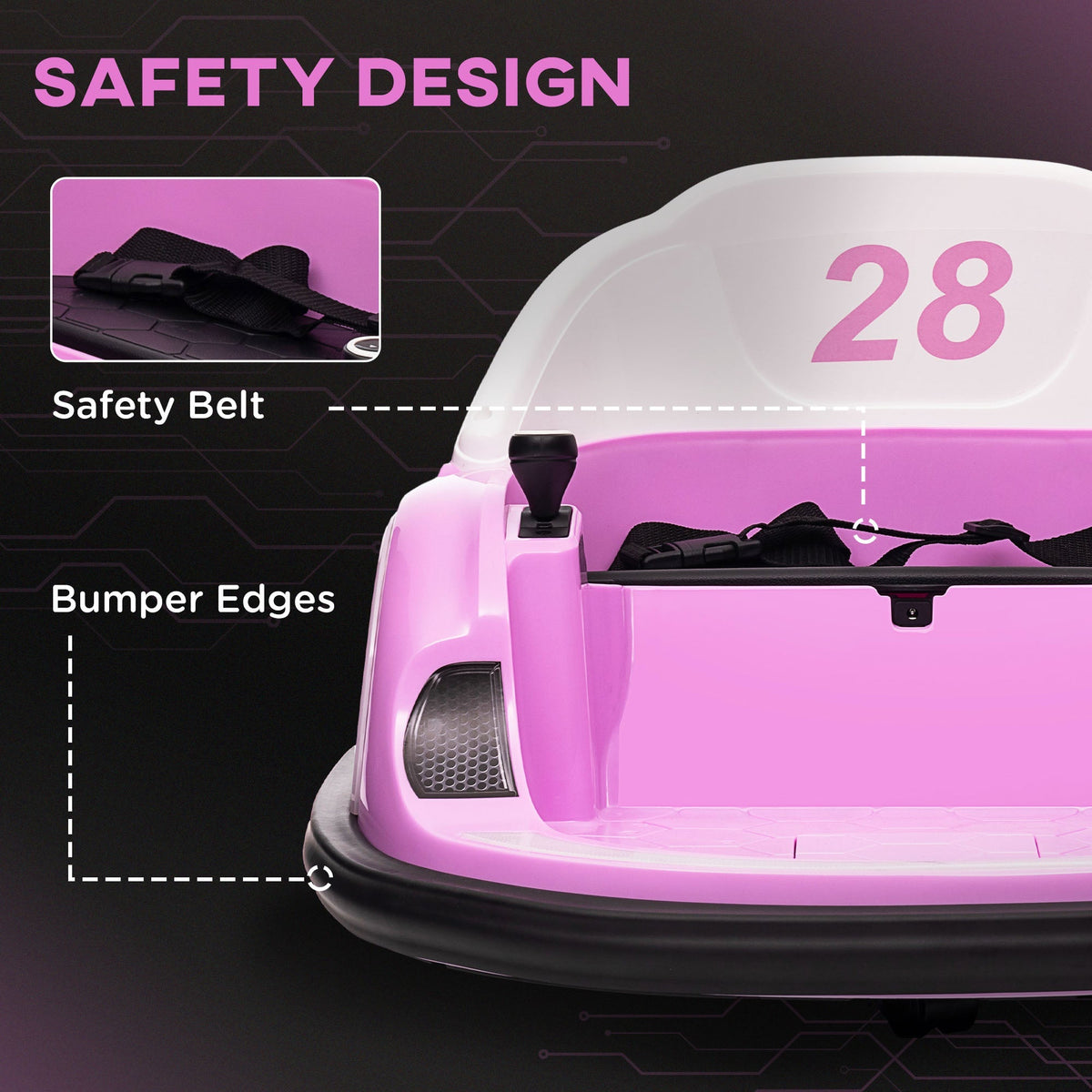 AIYAPLAY 360\'c2\'b0 Rotation Kids Bumper Car, 12V Waltz Car with Remote Control, Dual Joystick, Music, Lights, Pink - SGP Garden Ltd