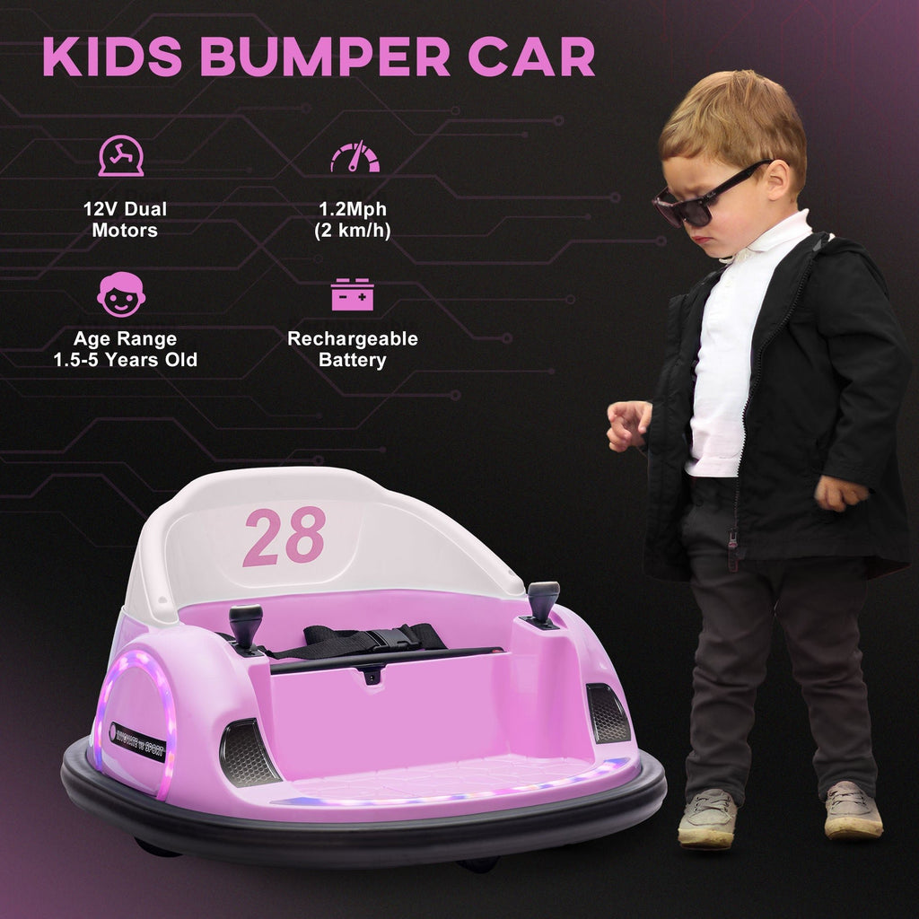 AIYAPLAY 360\'c2\'b0 Rotation Kids Bumper Car, 12V Waltz Car with Remote Control, Dual Joystick, Music, Lights, Pink - SGP Garden Ltd