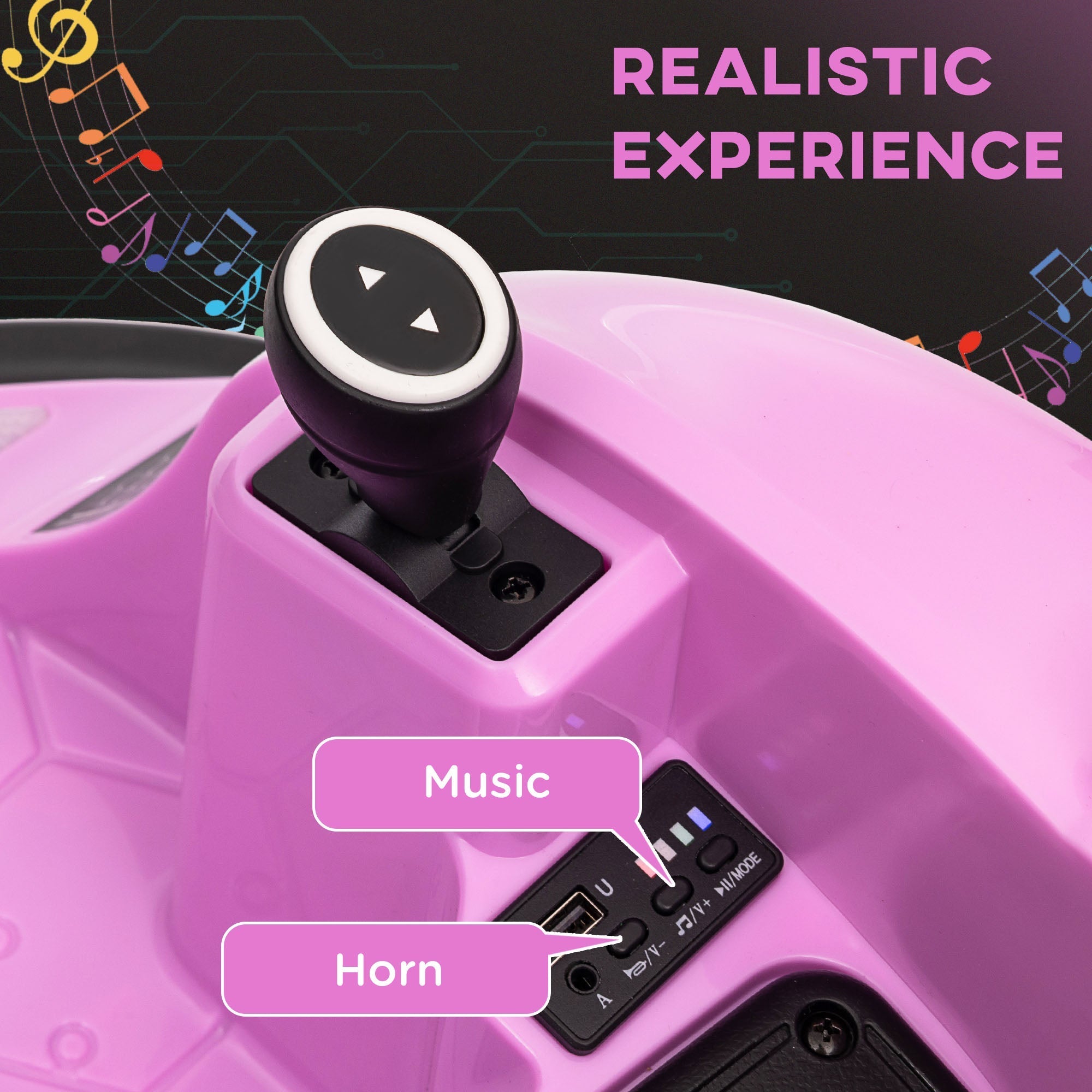 AIYAPLAY 360\'c2\'b0 Rotation Kids Bumper Car, 12V Waltz Car with Remote Control, Dual Joystick, Music, Lights, Pink - SGP Garden Ltd