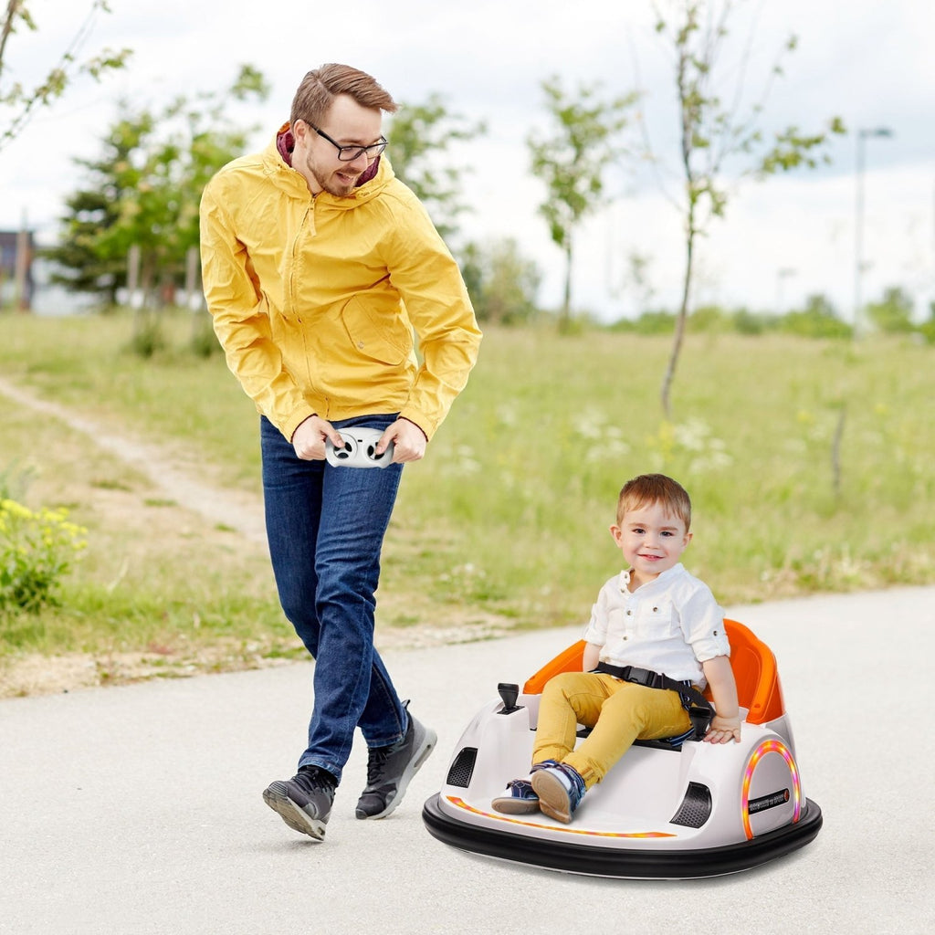 AIYAPLAY 360\'c2\'b0 Rotation Kids Bumper Car, 12V Waltzer Car with Remote Control, Dual Joysticks, Music Lights, Orange - SGP Garden Ltd