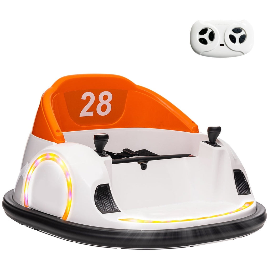 AIYAPLAY 360\'c2\'b0 Rotation Kids Bumper Car, 12V Waltzer Car with Remote Control, Dual Joysticks, Music Lights, Orange - SGP Garden Ltd