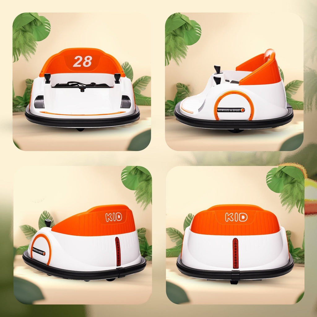 AIYAPLAY 360\'c2\'b0 Rotation Kids Bumper Car, 12V Waltzer Car with Remote Control, Dual Joysticks, Music Lights, Orange - SGP Garden Ltd