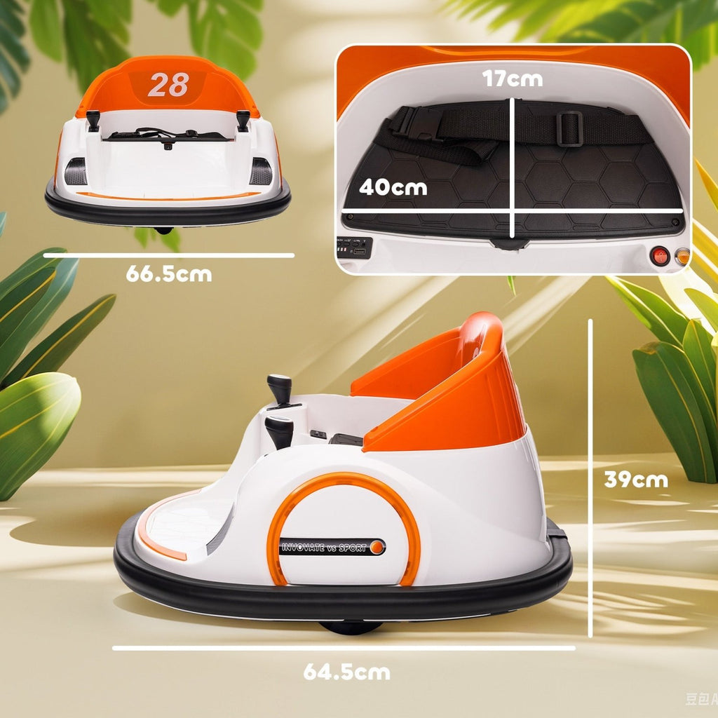 AIYAPLAY 360\'c2\'b0 Rotation Kids Bumper Car, 12V Waltzer Car with Remote Control, Dual Joysticks, Music Lights, Orange - SGP Garden Ltd