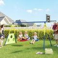 AIYAPLAY 4-in-1 Kids Swing Set with Saucer Swing, Basketball Hoop and Football Goal, Outdoor Playground Playset for Garden - SGP Garden Ltd