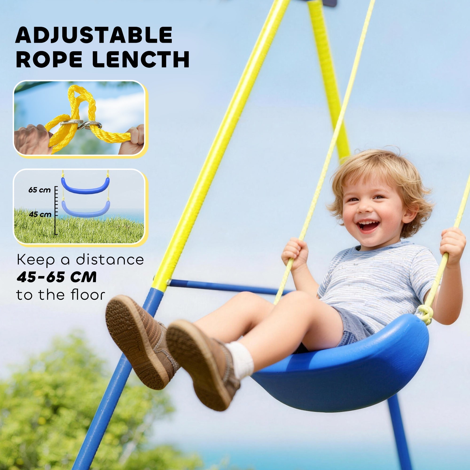 AIYAPLAY 4-in-1 Kids Swing Set with Saucer Swing, Basketball Hoop and Football Goal, Outdoor Playground Playset for Garden - SGP Garden Ltd