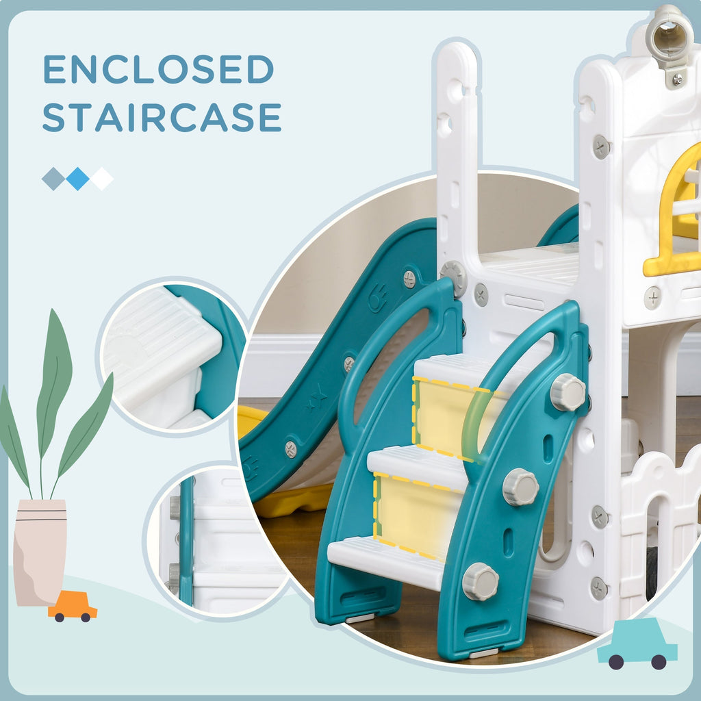 AIYAPLAY 4 in 1 Toddler Slide with Basketball Hoop, Climber, Telescope, Storage Basket, for Ages 1-3 Years, Yellow - SGP Garden Ltd