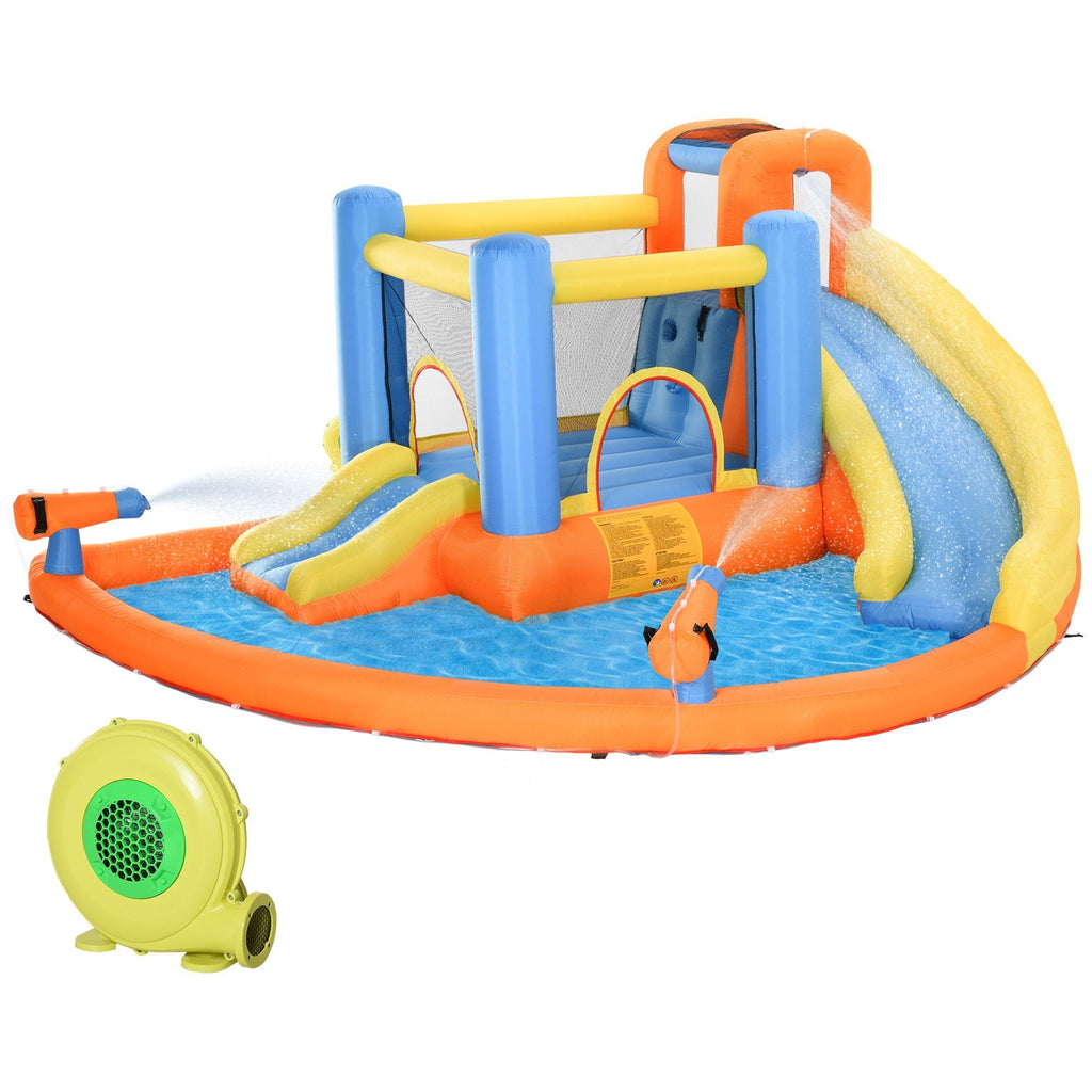 AIYAPLAY 5 in 1 Bouncy Castle for Children, Inflatable Bounce House with Dual Slides, Pool, Climbing Wall, Water Cannons, Blower - SGP Garden Ltd