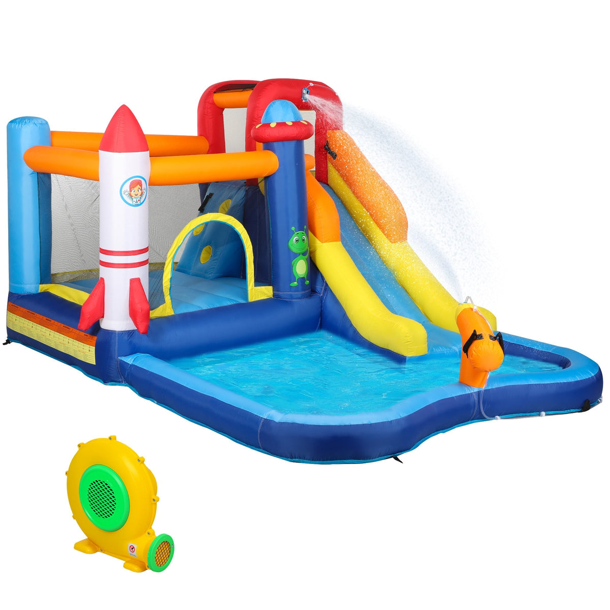 AIYAPLAY 5 in 1 Bouncy Castle for Children with 550W Blower, Water Slide, Splash Pool, Jumping Area, Climbing Wall, Cannon - SGP Garden Ltd