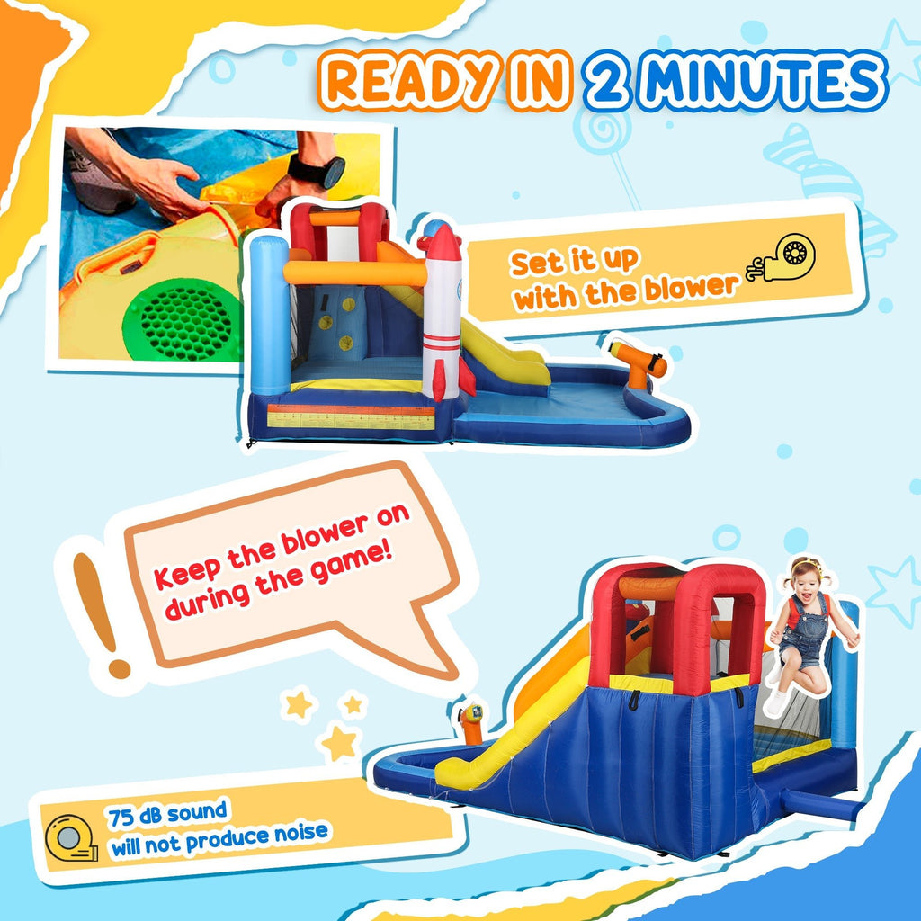 AIYAPLAY 5 in 1 Bouncy Castle for Children with 550W Blower, Water Slide, Splash Pool, Jumping Area, Climbing Wall, Cannon - SGP Garden Ltd