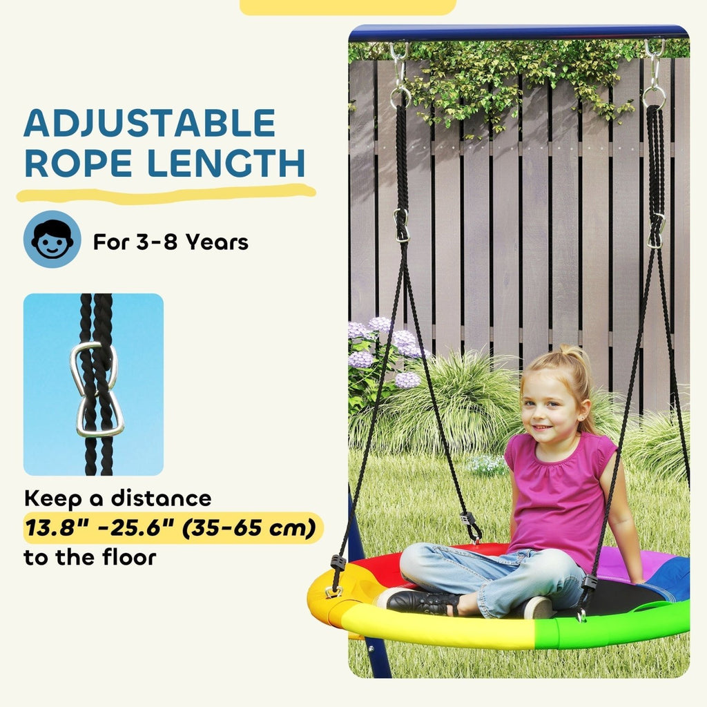 AIYAPLAY 6 in 1 Metal Kids Swing Set with 3 Swings, Climbing Ladder & Net, Basketball Hoop, for Ages 3-8 - SGP Garden Ltd