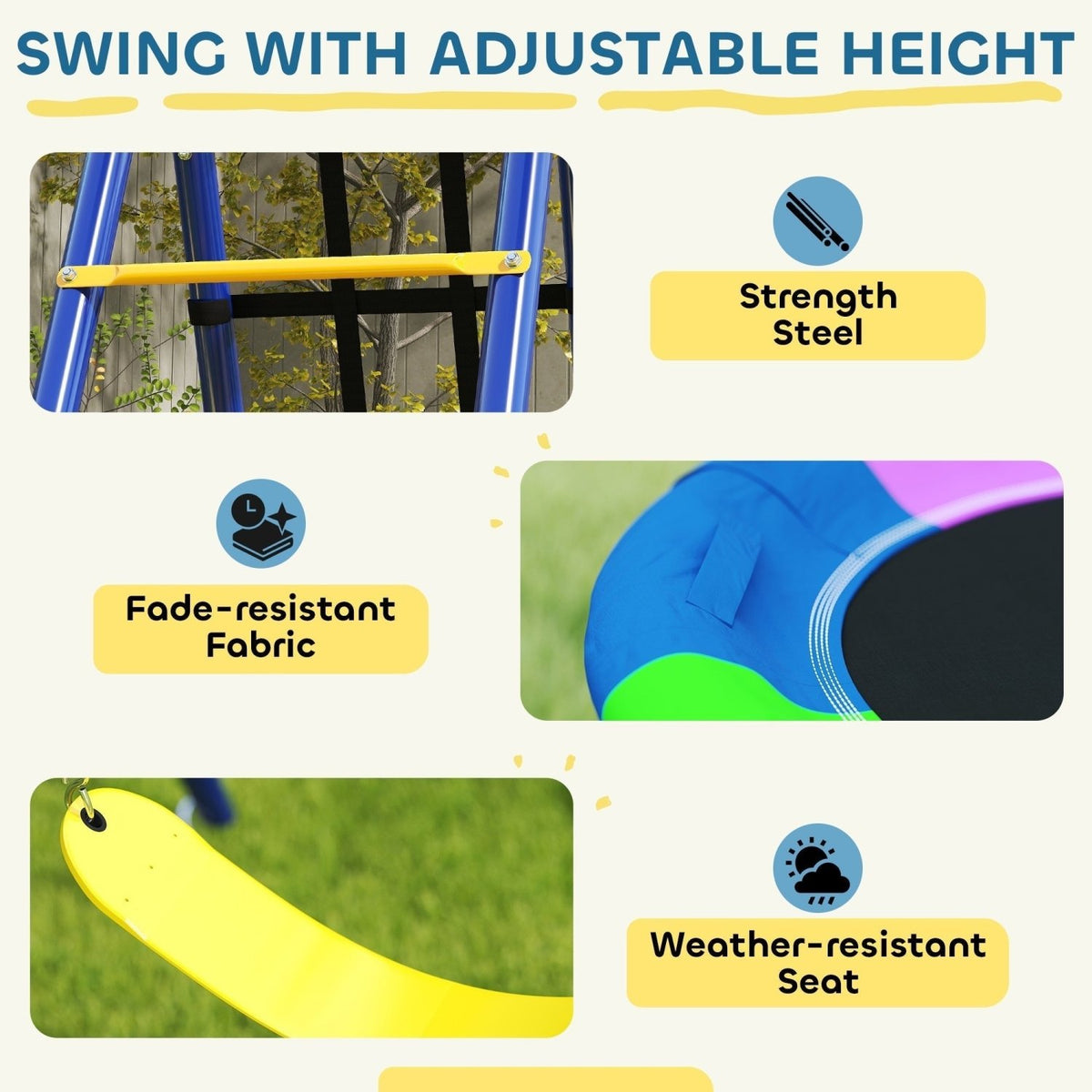 AIYAPLAY 6 in 1 Metal Kids Swing Set with 3 Swings, Climbing Ladder & Net, Basketball Hoop, for Ages 3-8 - SGP Garden Ltd