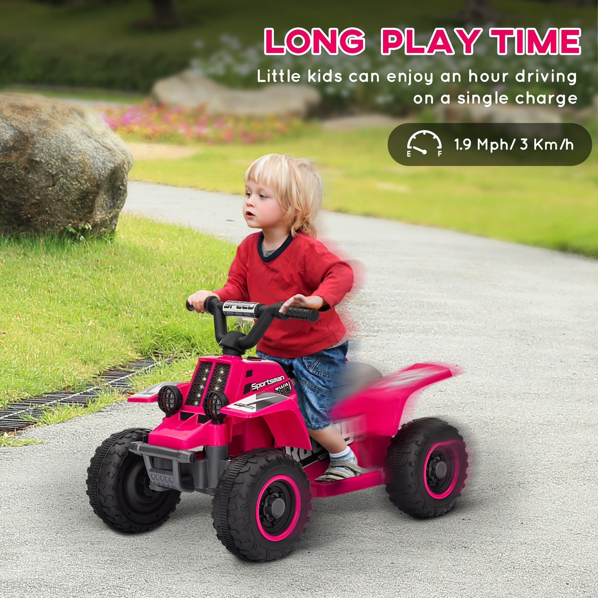 AIYAPLAY 6V Electric Quad Bike for Kids, Ride On ATV w/ Forward Backward, Headlights, for 18-36 Months, Pink - SGP Garden Ltd