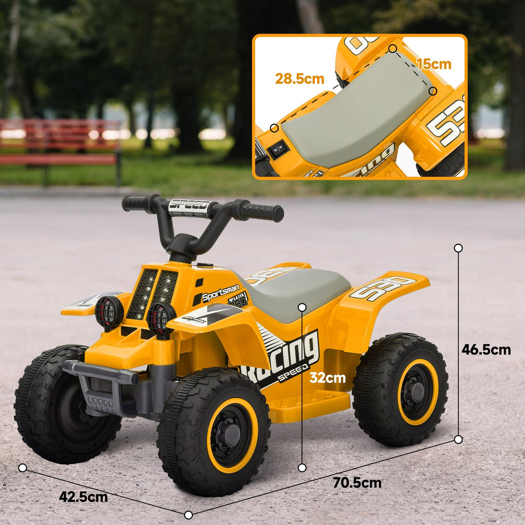 AIYAPLAY 6V Electric Quad Bike for Kids, Ride On ATV w/ Forward Backward, Headlights, for 18-36 Months, Yellow - SGP Garden Ltd