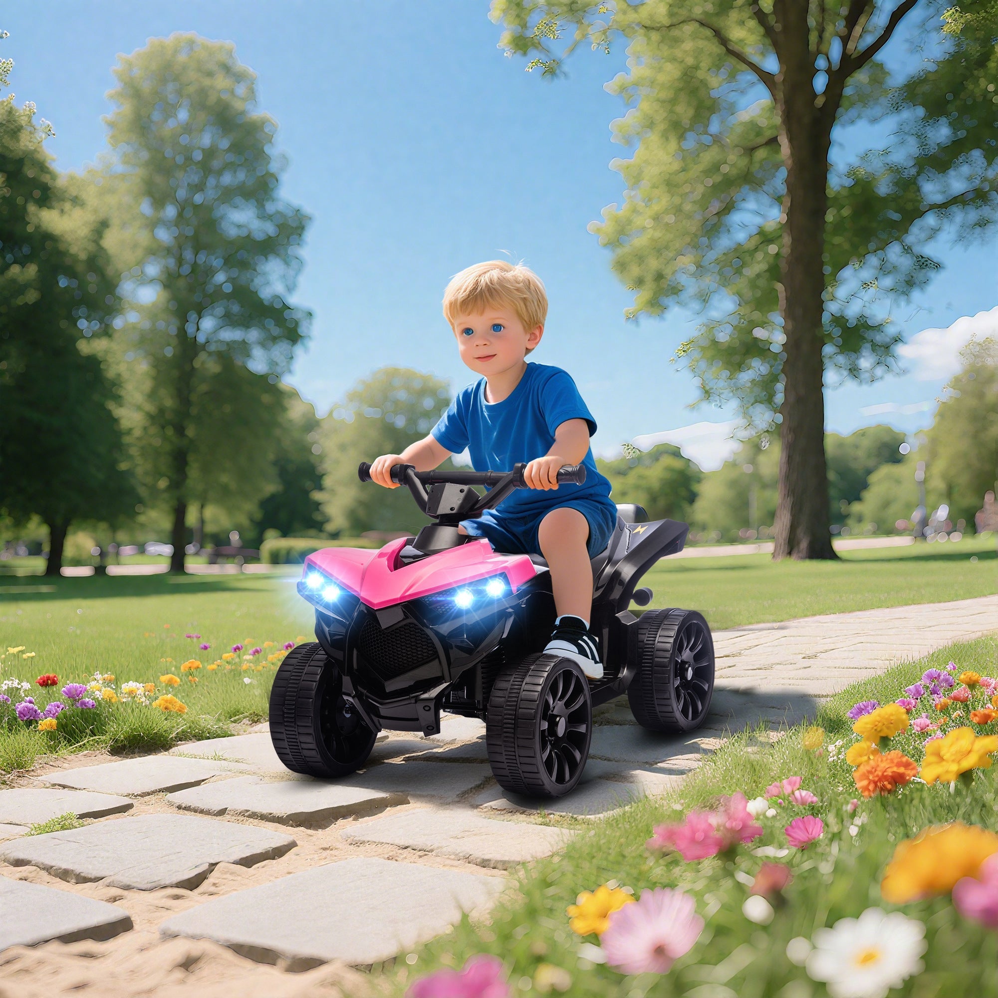 AIYAPLAY 6V Kids ATV, 4 Wheeler Electric Ride on Car with Music and LED Headlights, for Ages 3-8 Years Boys and Girls, Pink - SGP Garden Ltd