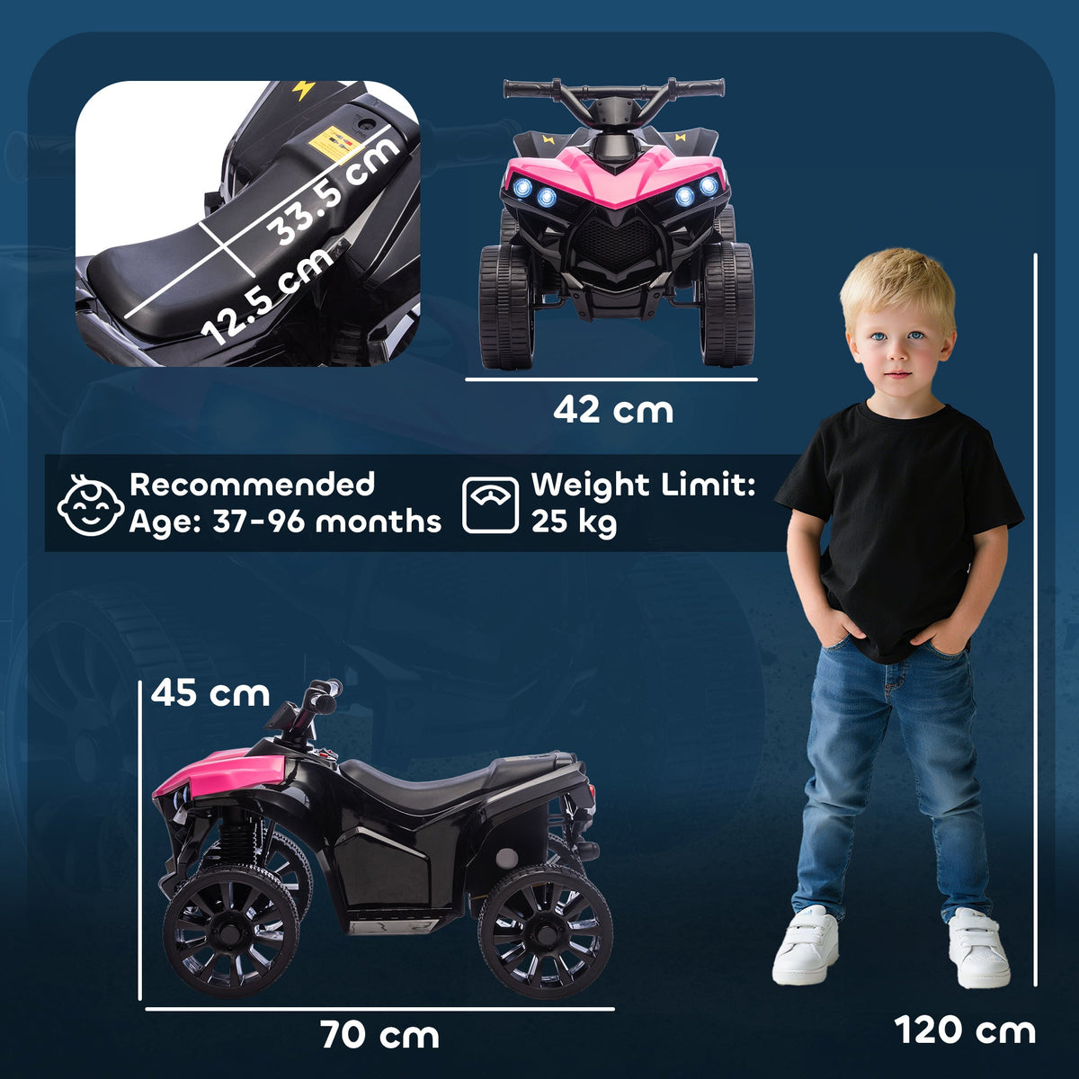 AIYAPLAY 6V Kids ATV, 4 Wheeler Electric Ride on Car with Music and LED Headlights, for Ages 3-8 Years Boys and Girls, Pink - SGP Garden Ltd