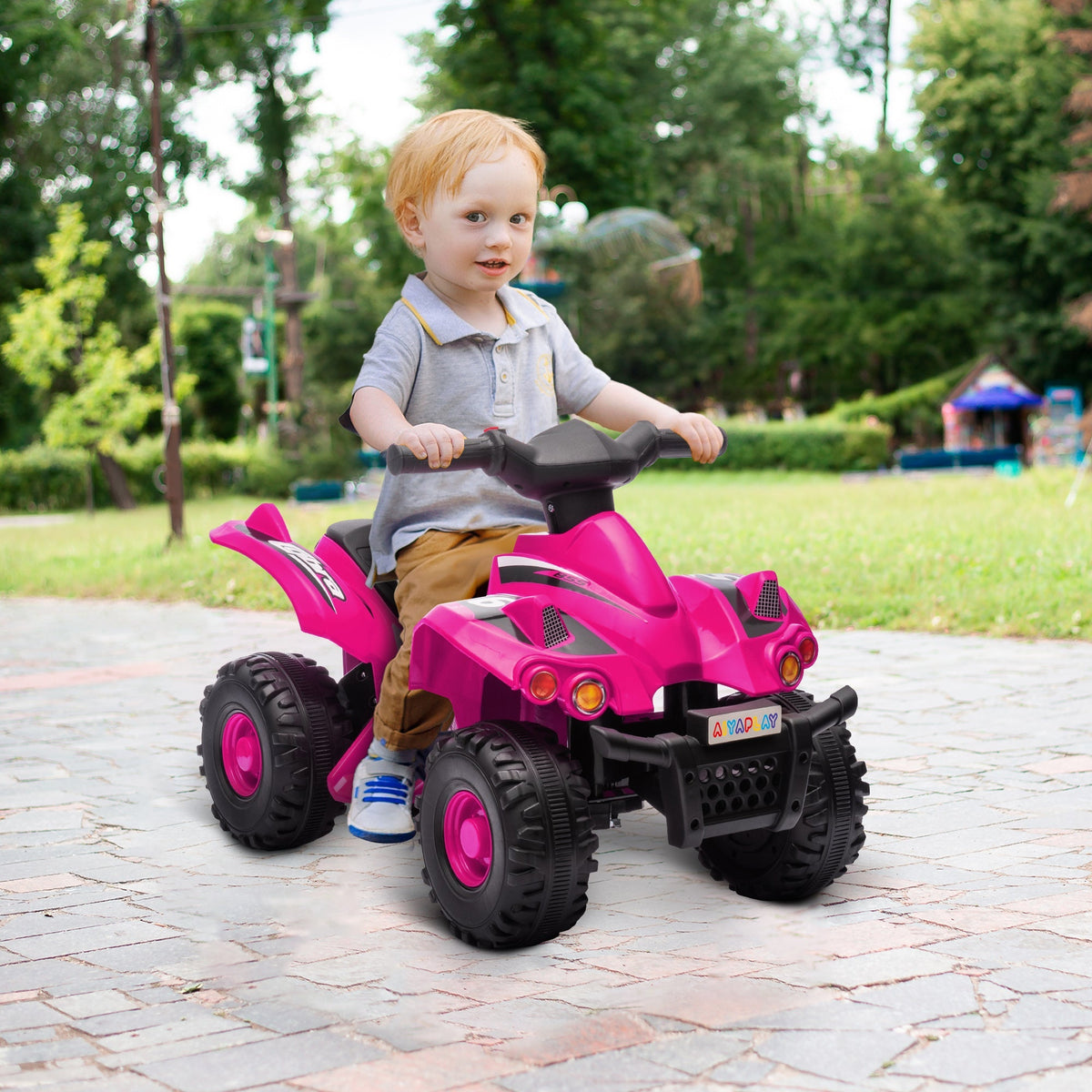 AIYAPLAY 6V Kids Electric Quad Bike w/ Music, Forward Function, for 2-6 Years, Pink - SGP Garden Ltd