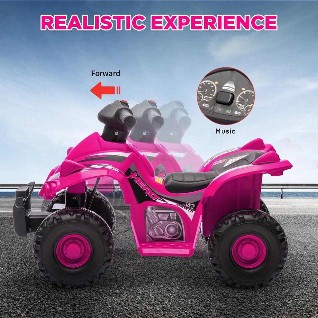 AIYAPLAY 6V Kids Electric Quad Bike w/ Music, Forward Function, for 2-6 Years, Pink - SGP Garden Ltd
