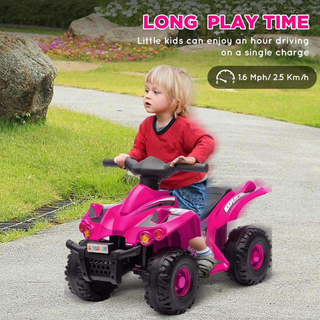 AIYAPLAY 6V Kids Electric Quad Bike w/ Music, Forward Function, for 2-6 Years, Pink - SGP Garden Ltd